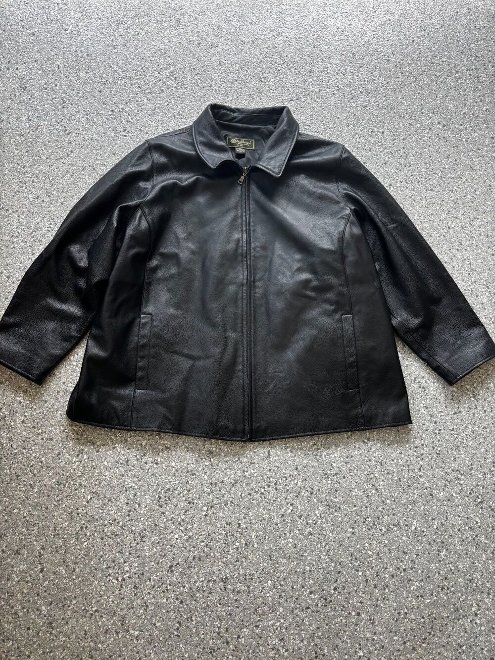Eddie Bauer Jacket Black Leather Collared Zip Pockets Lined Size 2X
